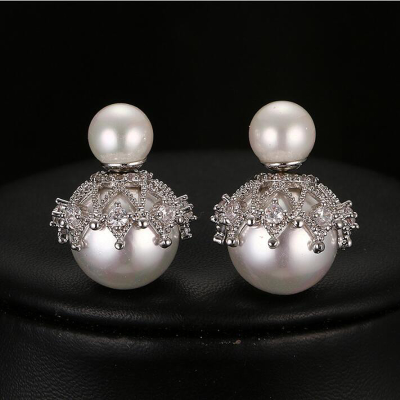 

JINGLANG Latest Fashion Stud Earrings Women Double-sided pearl Double Ball Earrings Jewelry Valentine's Gift
