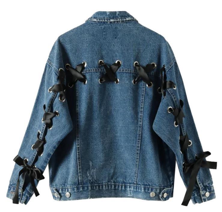 

Spring Summer New Bandage Bf Long-sleeve Jeans Women's Clothes Jacket Rdm8, Blue