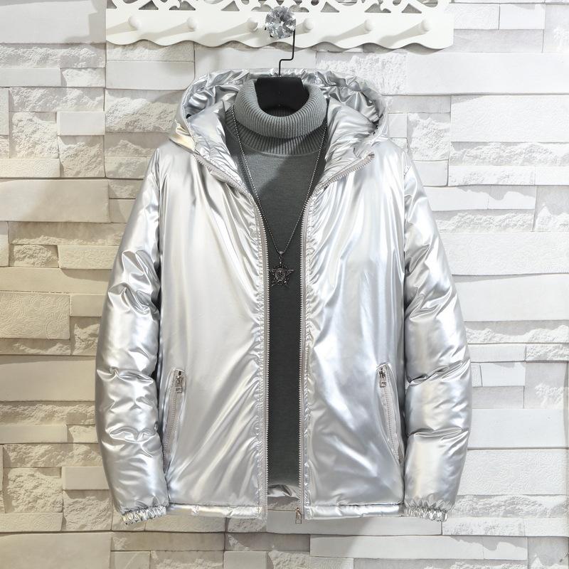 

2020 NewMen's Padded Jacket Winter Coat Men's Short Large Size Trendy Coat Men's Silver Shiny Cotton Student Clothing, Black