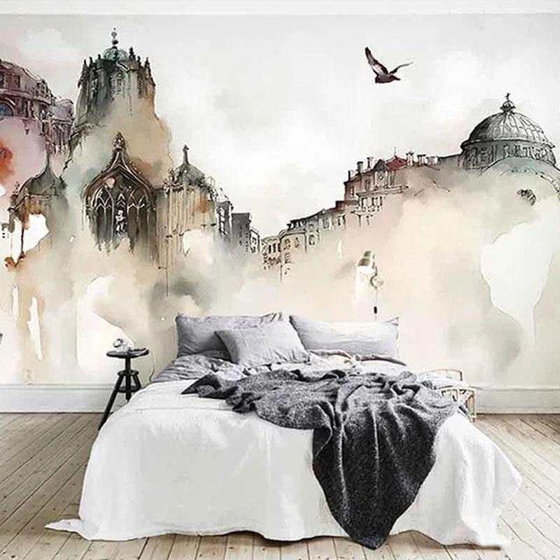 

Custom 3D Wall Mural Chinese Style Ink City Building Abstract Art Wallpaper Living Room TV Background Wall Papers For Walls 3 D, As pic