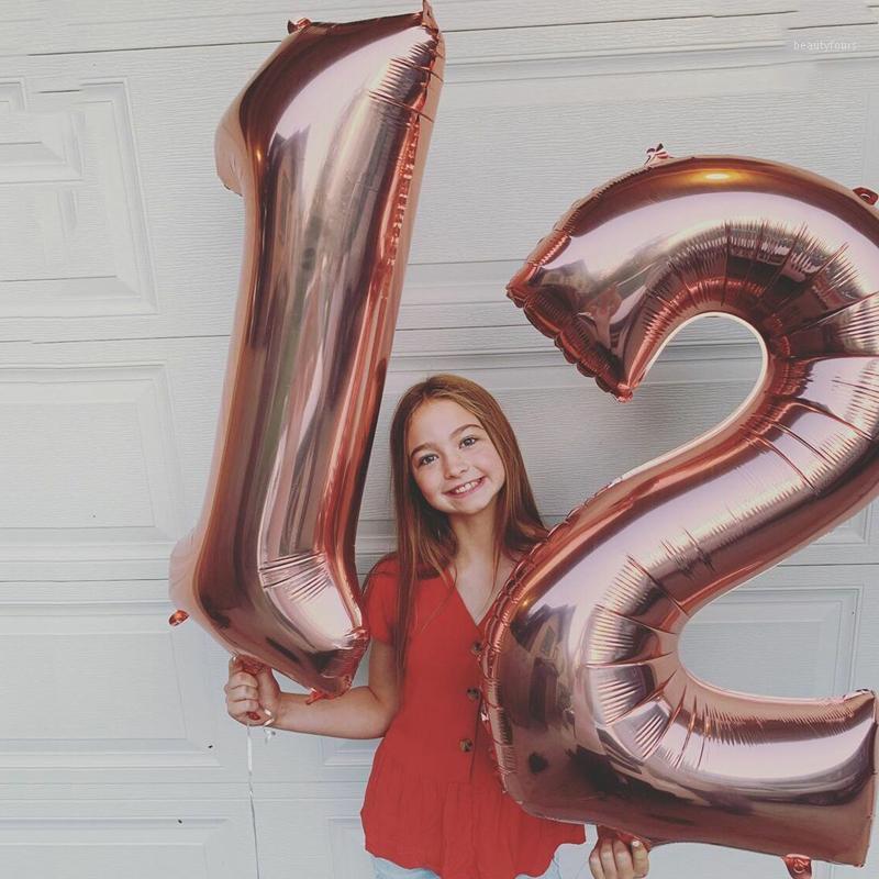 

1pcs 40inch Rose gold American Style Number Foil Helium Balloons Gold Silver 0-9 large Number birthday Digital balloons globos1