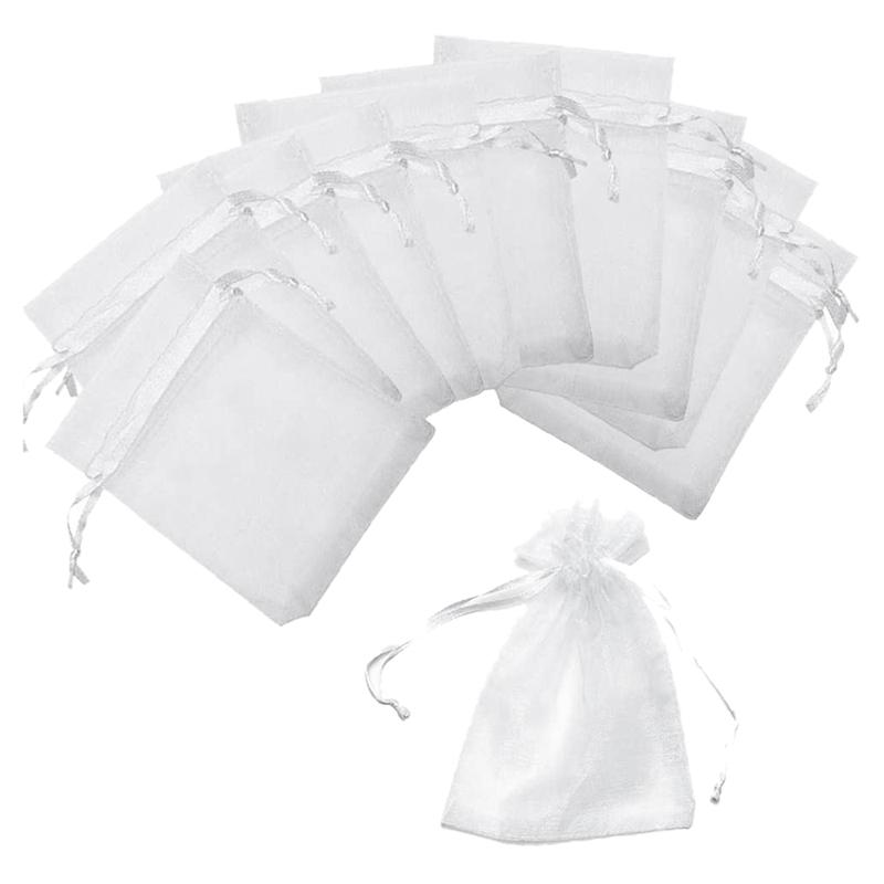 

2021 120Pcs 4x6 Inches Drawstring Organza Bags Jewelry Favors Gift Bags for Wedding Party Christmas Gifts Candy Bags, White