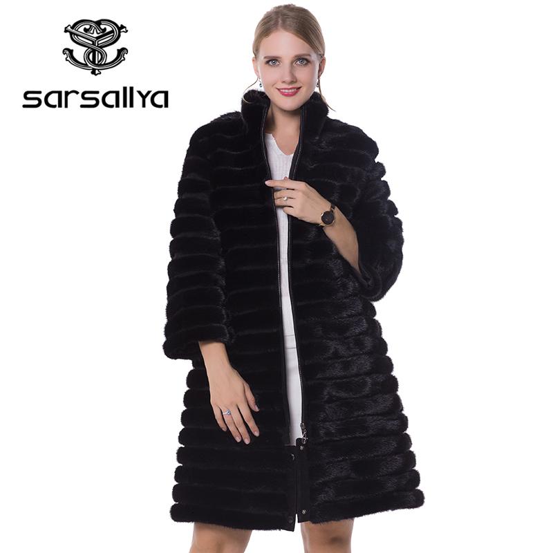 

SARSALLYA Real Fur Women Fur Coats Genuine Leather Styles Mink Coat Fashion Slim Winter Coats Of Sell Well Natural, Black