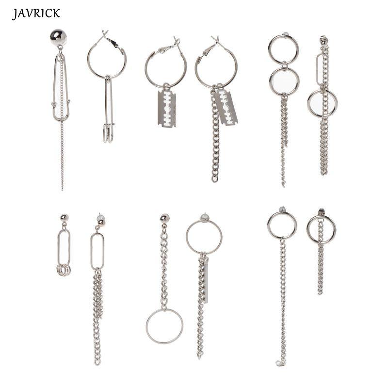 

Asymmetric Tassel Chain Safety Pin Dangle Drop Earring Kpop Korean Jewelry