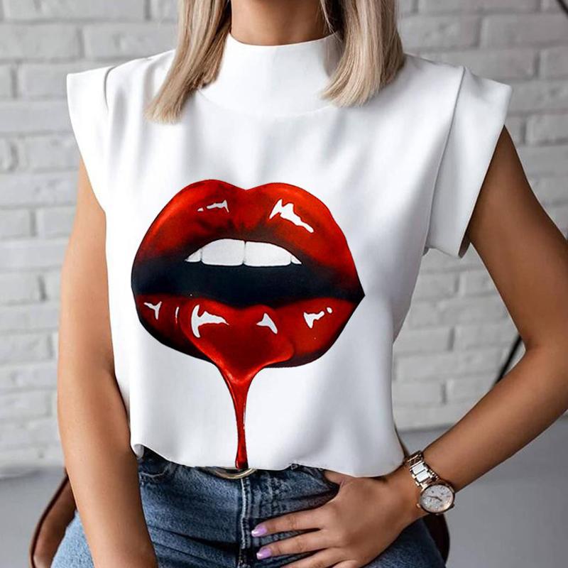 

Women Elegant Chain Print blouse shirts top Summer Casual Stand Neck Pullovers tops Lady Fashion Eye Short Sleeve Blouse drop, Pineapple print