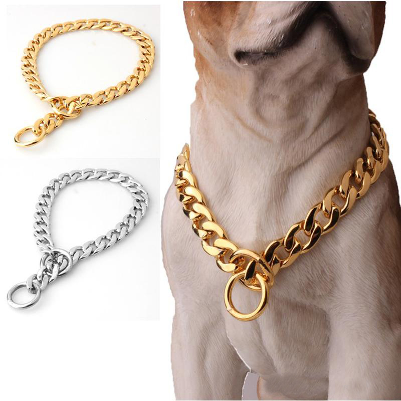 

Dog Supplies 14-31" Dog Gold Chain Collar 11mm Wide Double Neck Link 316L Stainless Steel Wholesale Pet Jewelry