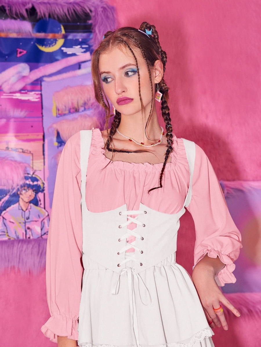 

ROMWE Lace Up Top Without Blouse y6IU#, White