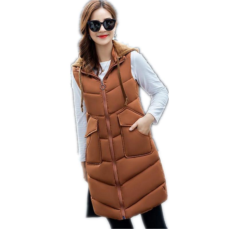 

Women Autumn Winter Medium-Long Vest 2020New Arrival Women Hooded Waistcoat Sleeveless Slim Warm Casual Vest Mujer Hot Sale Q760, Black