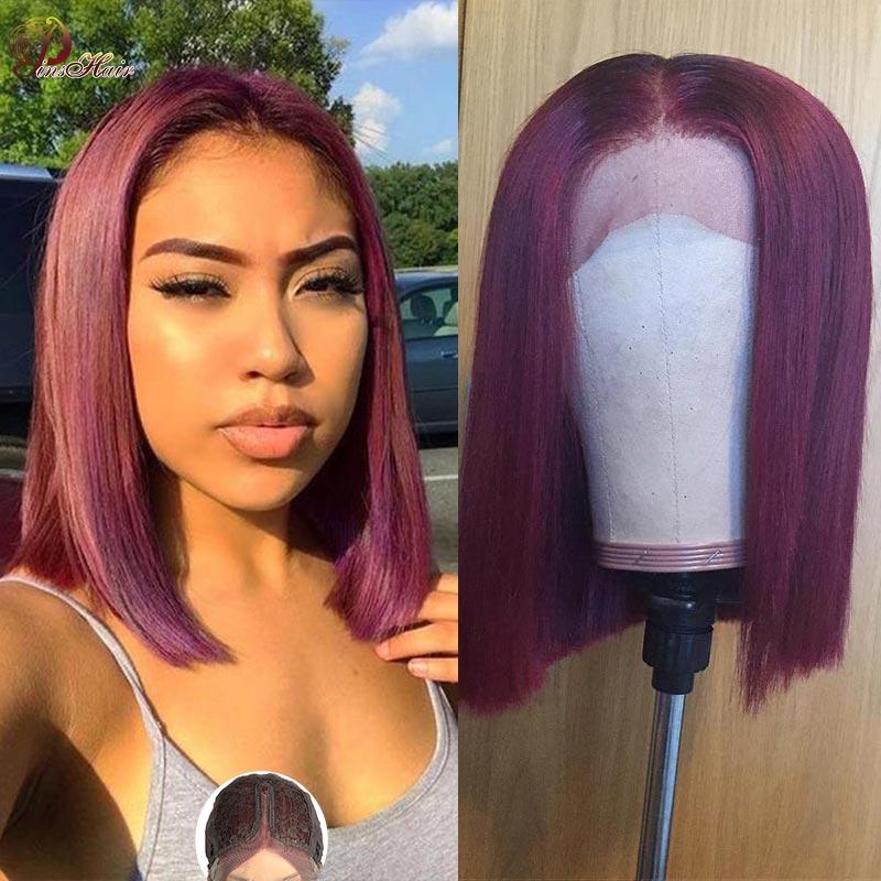 

Short Red Bob Human Hair Lace Wigs Burgundy 99J Peruvian 13x1 Lace Wigs Remy Hair Baby Hd Transparent Bob Wig 150, As pic
