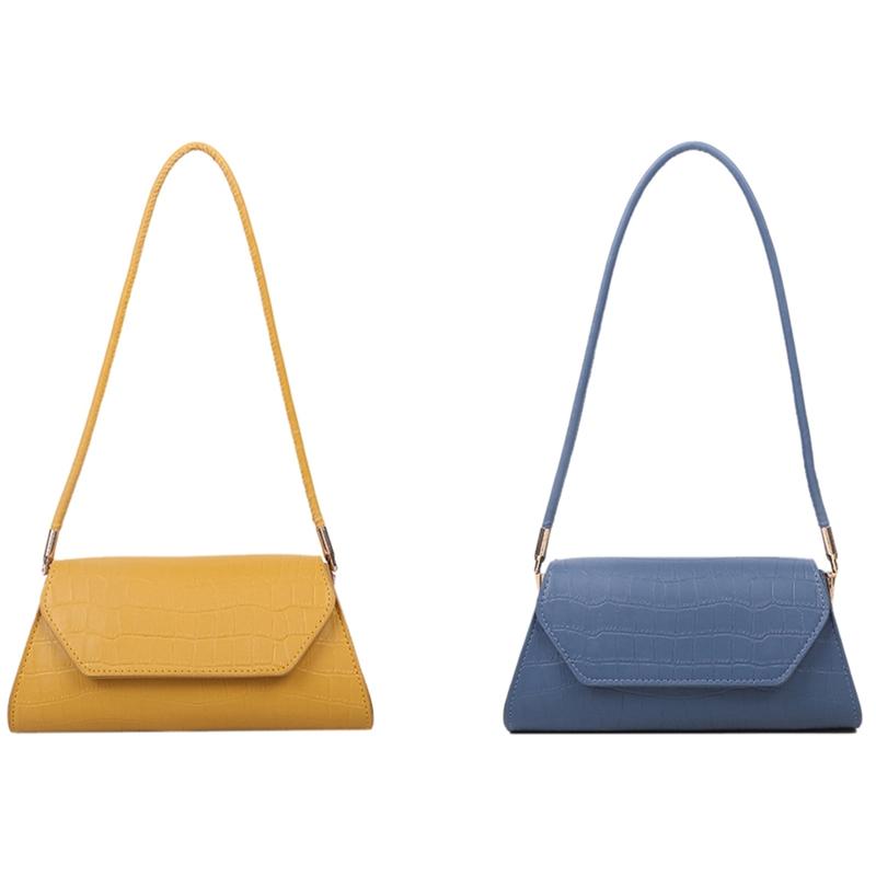 

2x Crocodile Pattern Women's Handbag Fashion PU Leather Luxury Messenger Bag Casual Bag Blue & Yellow, As shown