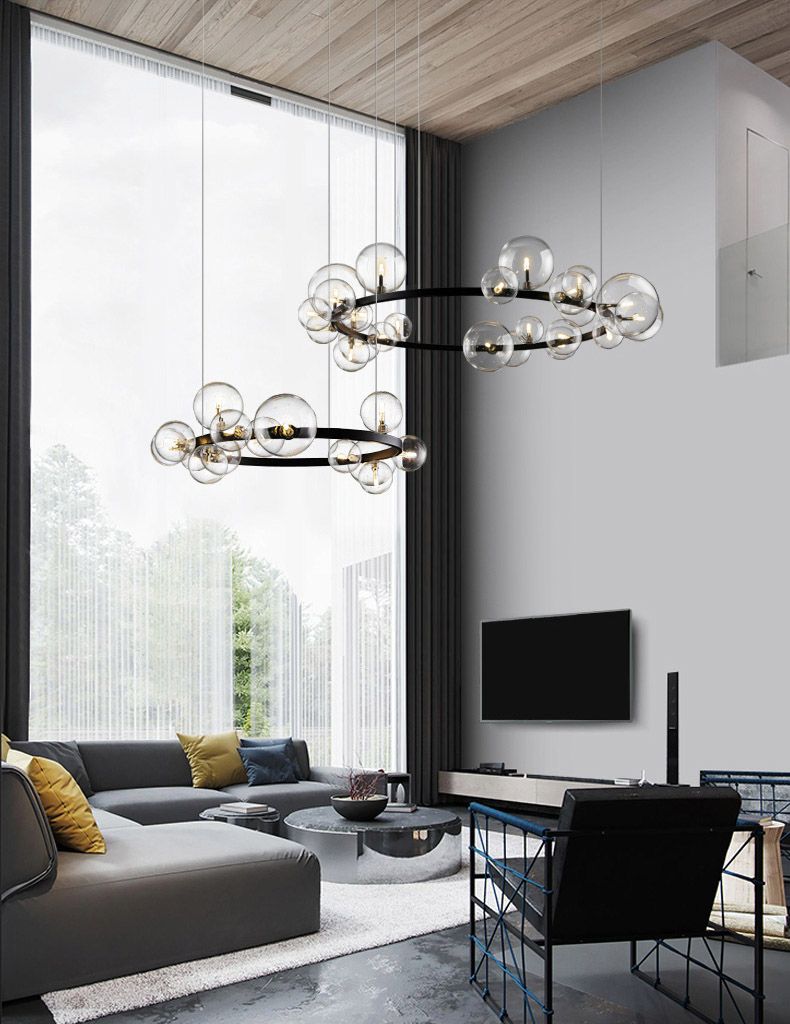 

Nordic Black LED Chandelier Light 7/10 Glass Bubble Lampshade Dining room Cloth Store Hanging Chandelier Lighting G9 Bulb