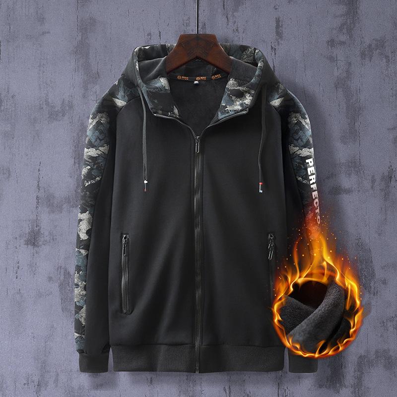 

Plus Size Winter Men Sport Jacket Thick Fleece Hoodie male Running Jogging Workout Fitness Casual Coat Sweatshirt Sportswear, Black