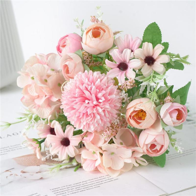 

7 Heads Hydrangea Flowers Artificial Bouquet Silk Blooming Fake Peony Bridal Hand Flower Roses Wedding Centerpieces Decor1, 16