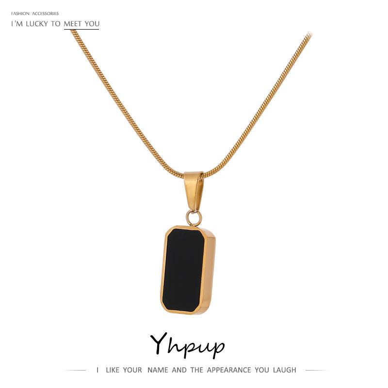 

Yhpup Double-Sided Black White Enamel Natural Shell Pendant Necklace for Women Stainless Steel Metal Choker Necklace Gift 2020