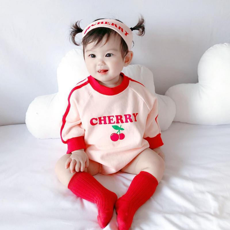 

2021 New Cute Newborn Cherry Printed Bodysuit Cotton Long Sleeve Jumpsuit with Headband O-neck Baby Girl Clothes 0-24m Mrdf, Hy149white