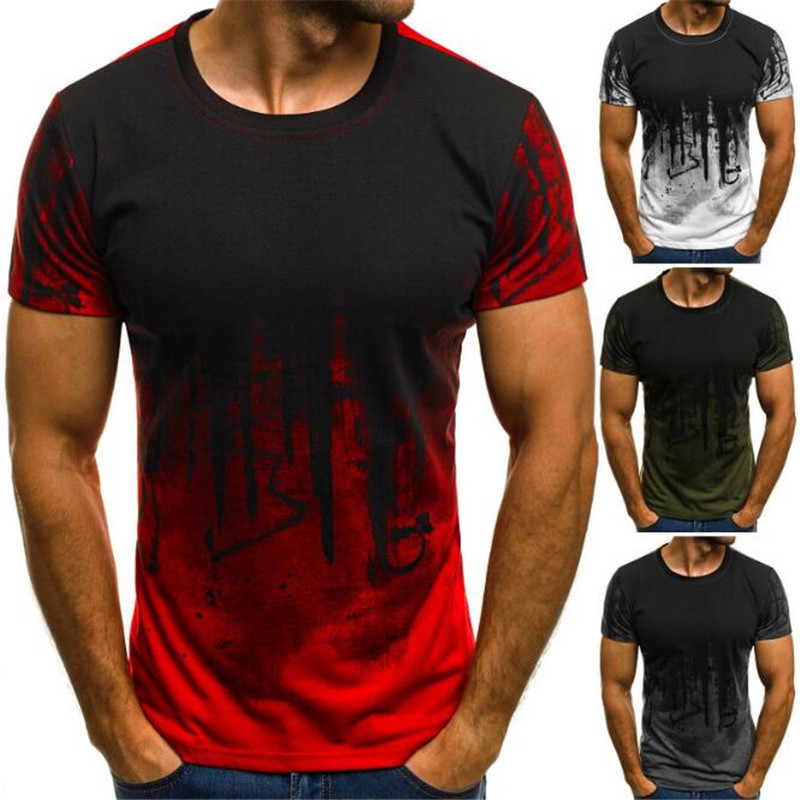 

2020 men's fashion sports fitness camouflage short-sleeved T-shirt summer personality printing T-shirt men, Dark gray0