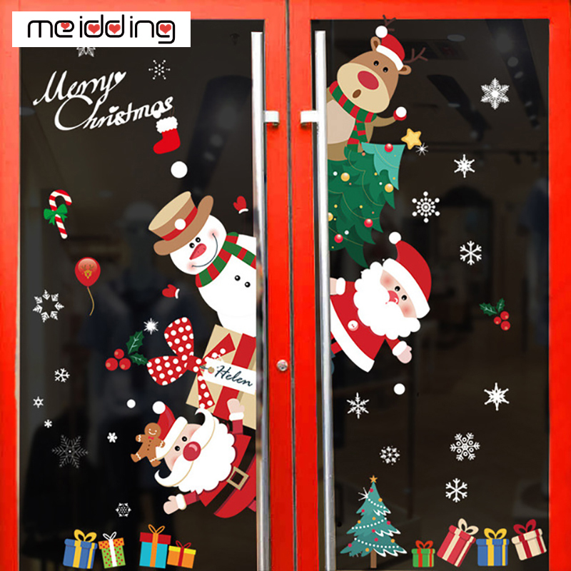 

merry window 70cm christmas decoration for home natal fridge wall cartoon santa snowflake xmas deco stickers