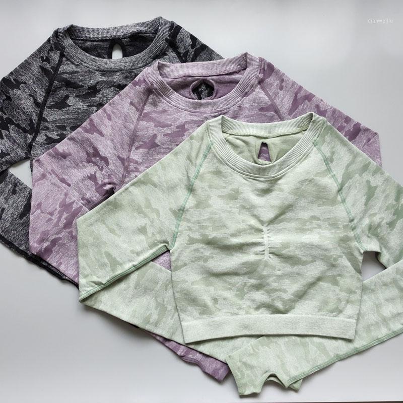 

Nepoagym Women Camo Seamless Cropped Top Seamless Long Sleeve Top Sports Wear for Women Gym Yoga Shirt Crop Workout1, Black