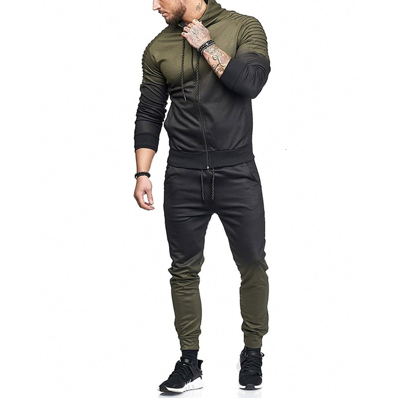 

2021 New Autumn Men Tracksuit Fashion 3d Print Pleated Hoodies Sweatshirt+sweatpants Pieces Plus Size Jogger Sportsuit Sets K9z4, Army green