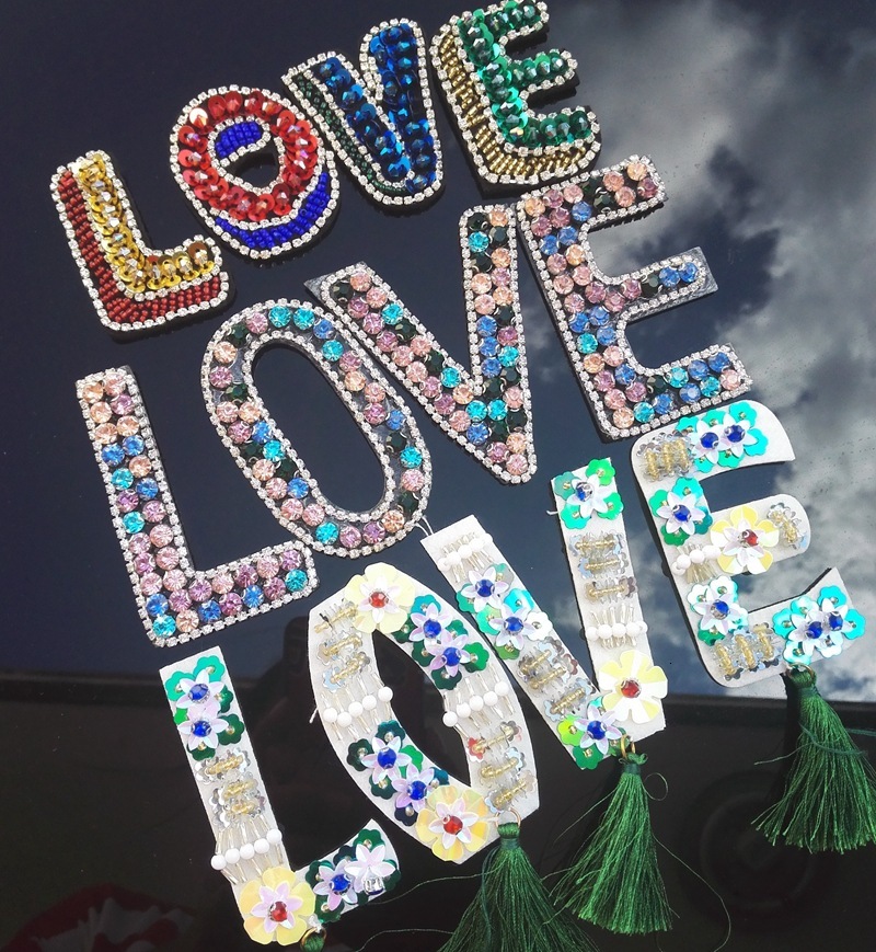 

tassel LOVE hand beading rhinestone patch sequins clothing accessories DIY appliques for bags hats caps shoes etc., Black