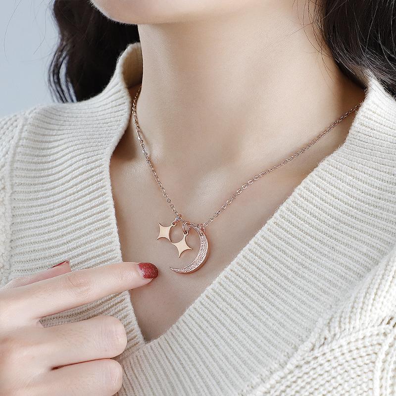 

YZX74 Star Moon Necklace stainless steel gold rose gold women's Necklace