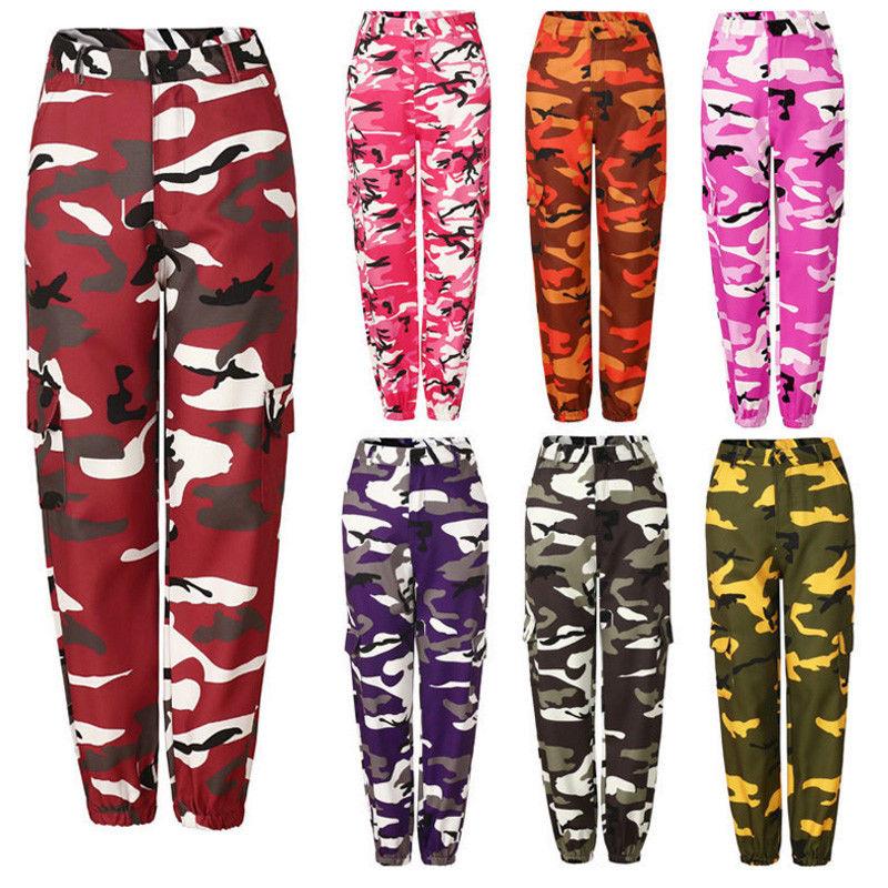 

Fashion Women Camo Cargo High Waist Hip Hop Trousers Pants Army Combat Camouflage Long Pants Hot Capris, Gray