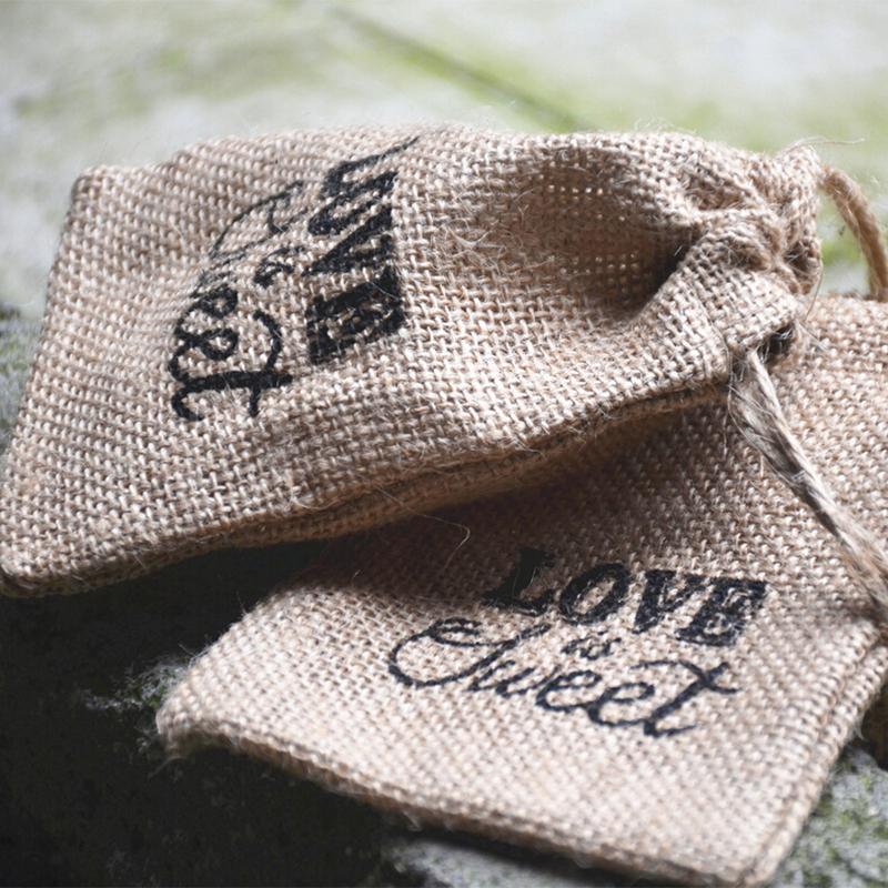 

LOVE is Sweet Wedding Candy Bag Drawstring Burlap Pouch Burlap Sack Rustic Jute Bag For Party Decorations