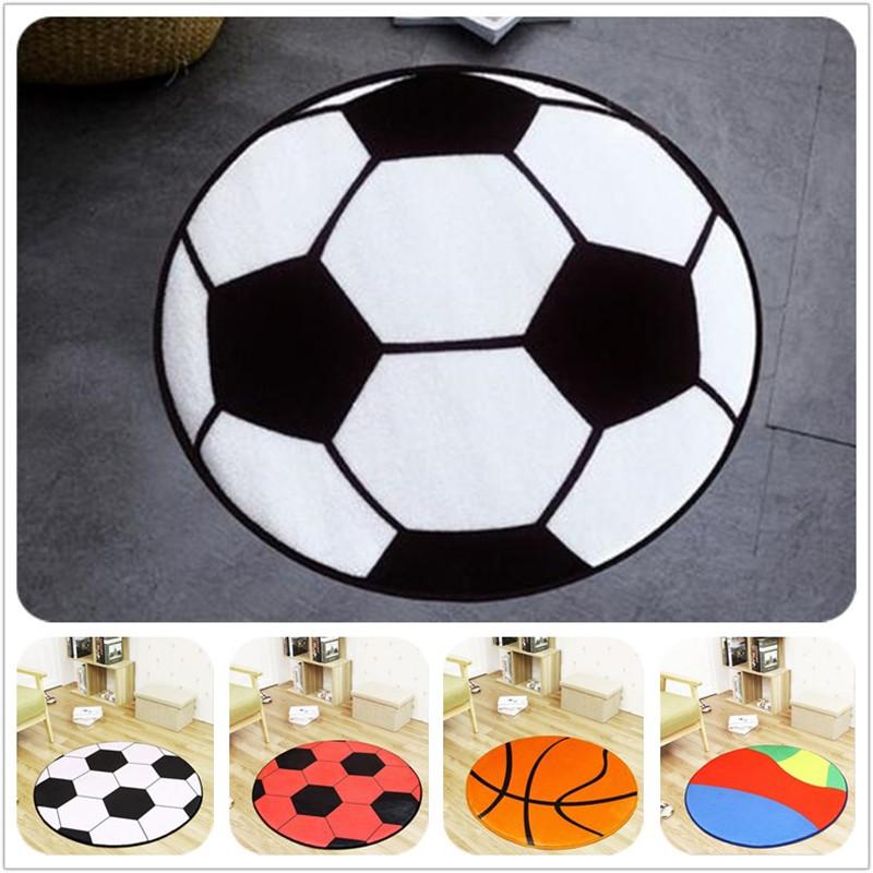 

Fashion Black White Football Round Carpet Children Room Area Rugs Washable Non-slip Chair Mat Boys Soccer Rug