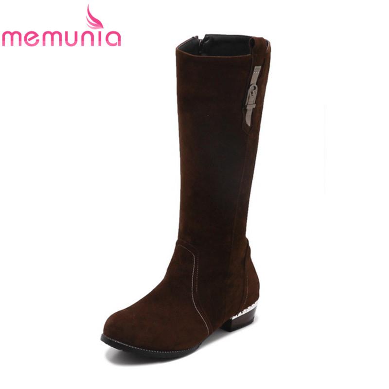 

MEMUNIA 2020 new arrival women brand boots round toe 3cm low heels boots solid hot sale zip mid calf big size 30-43, Apricot