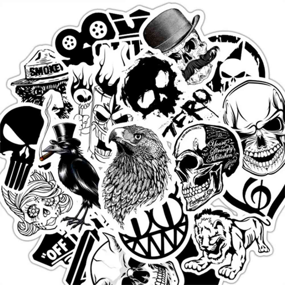 

10/30/50PCS Cartoon Black and White Rock Graffiti Stickers Scooter Laptop Guitar Refrigerator Helmet Waterproof Toys Wholesale Car