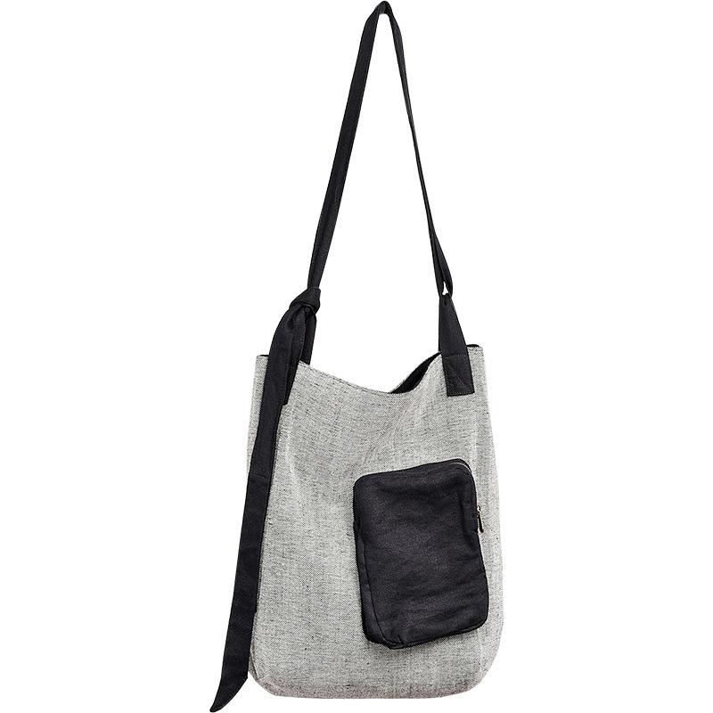 

Woman Linen Large Capacity Bag Simple Casual Retro Literature and Art Versatile Over-the-shoulder Bag, Gray