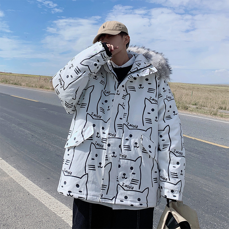 

2021 New Parka Windbreaker Fleece Thick Warm Fur Coats Black White Hooded Overcoats Men's Winter Clothing Ecvw