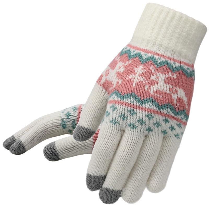

Winter Touch Screen Gloves for Women Christmas Deer Fleece Thermal Knitting Wool Outdoor Riding Cold-Proof Gloves