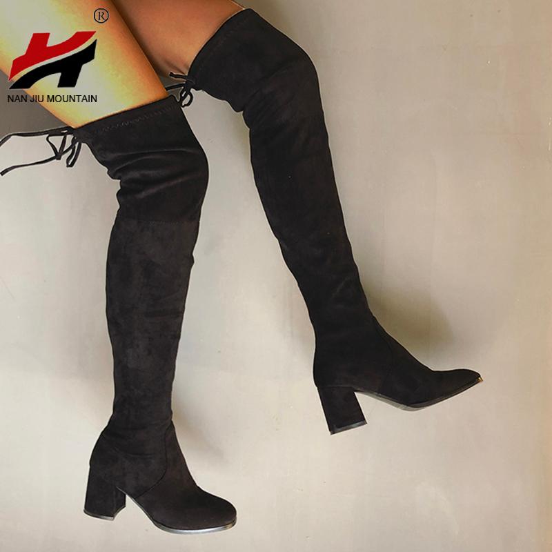 

NAN JIU MOUNTAIN 2020 Over The Knee Boots Women Black Sexy Slim Women Boots High Heels Stretch Suede Plus Size 42