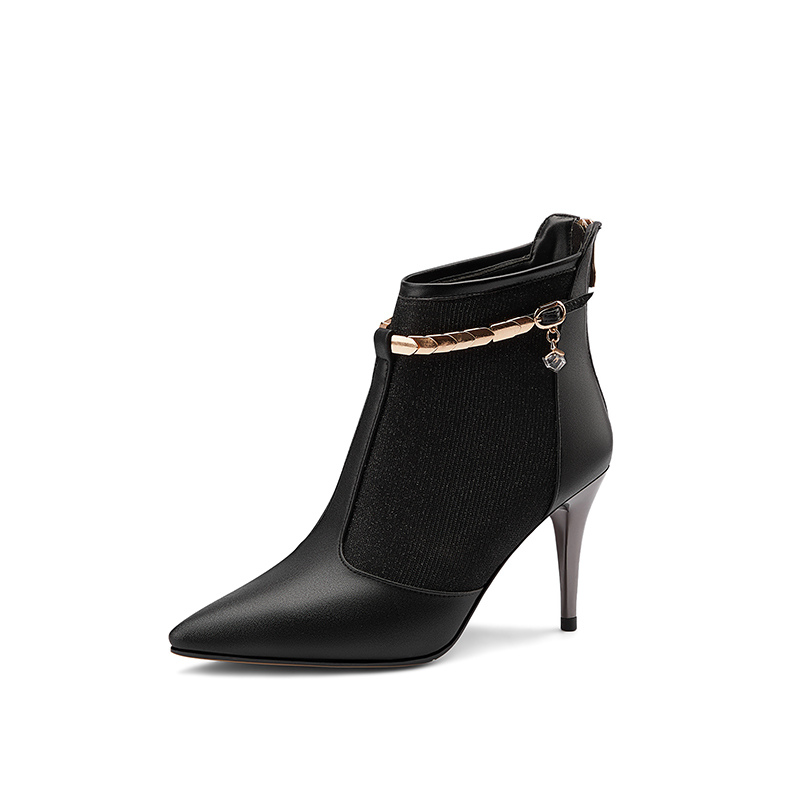 

2021 New Patchwork Genuine Leather Ankle Women Autumn Winter Party Office Shoes Woman Pointed Toe Short Boots Size 41 42 43 Xlyd, Beige