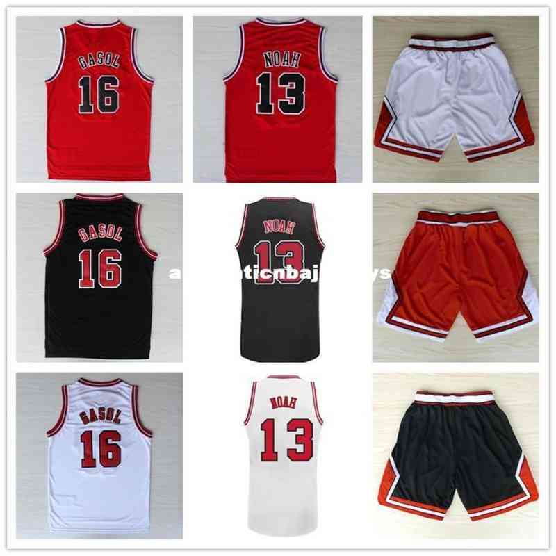 

Pau Gasol #16 Joakim Noah #13 Basketball Jersey, Top Quality Stitched Logos Men's Basketball Jersey Black Red and White College Throwback Shirt, Brown