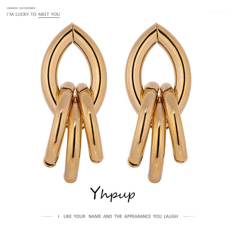 

Yhpup Charm Metal Geometric Stud Earrings Simple High Quality Texture Copper Earrings Jewelry Pendientes Mujer Moda 2020 Gift1