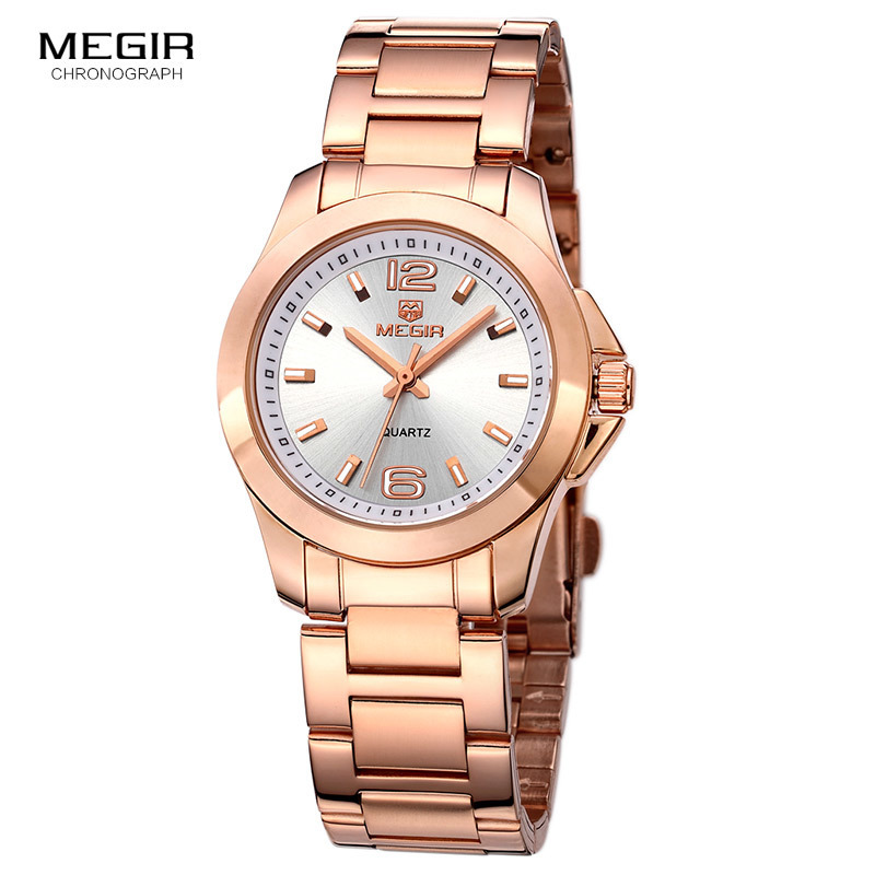 

Megir Women's Analogue Quartz Watches Fashion Stainless Steel Strap Dress Wristwatches for Ladies Girls Rose Gold 5006LRE 201114, Ms5006l-white