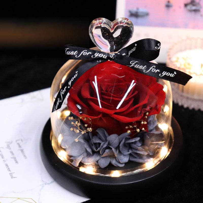 

Exclusive Rose In Glass Dome With Lights Real Eternal Rose LED Preserved valentines Day Gift