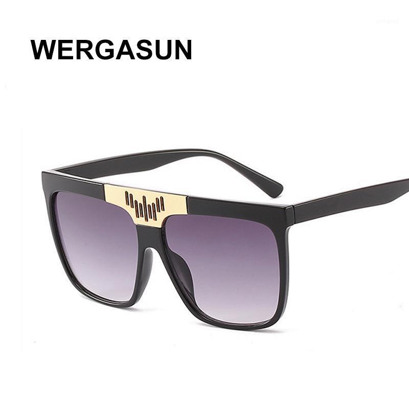 

Sunglasses WERGASUN Trendy Brand Designer Vintage Flat Top Women Rivet Shades Sun Glasses For Female Big Square Eyewear1