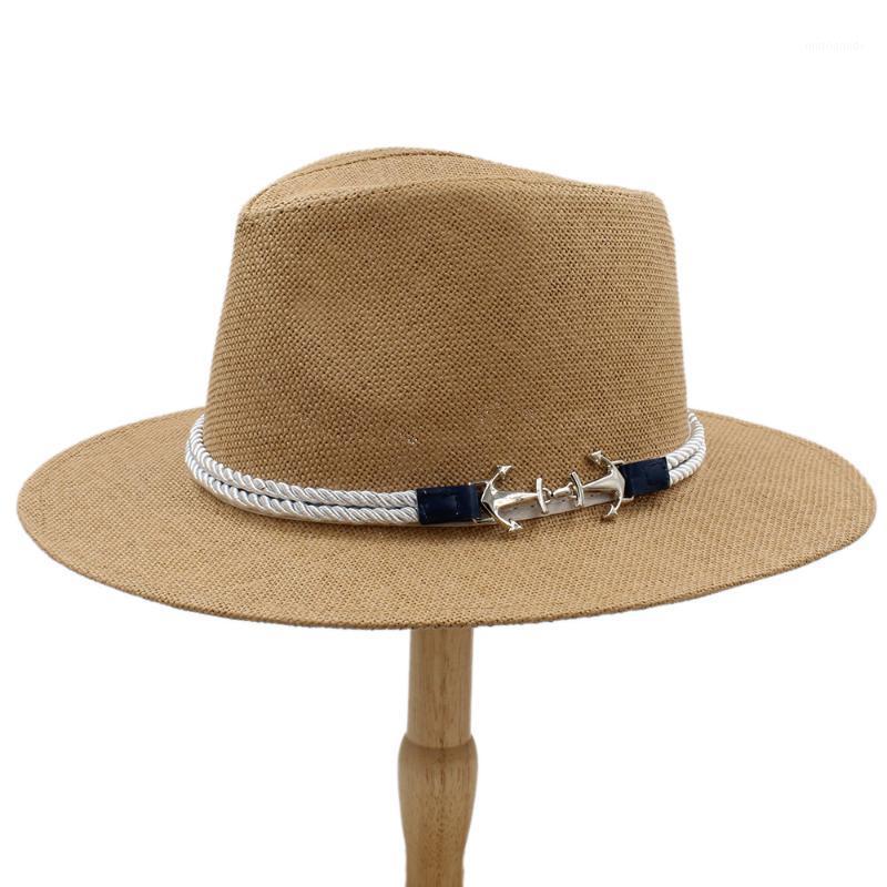 

2020 Summer Beach Panama Hat Men Straw Wide Brim Sun Hats For Dad Casual Trilby Fedora Male Jazz Sombrero Chapeau1, Cream