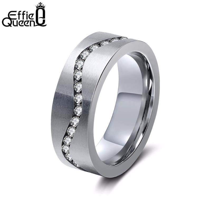 

Effie Queen Wedding Rings For Lover Silver Color Stainless Steel Couple Rings For Engagement Party Jewelry Wedding Band IR29