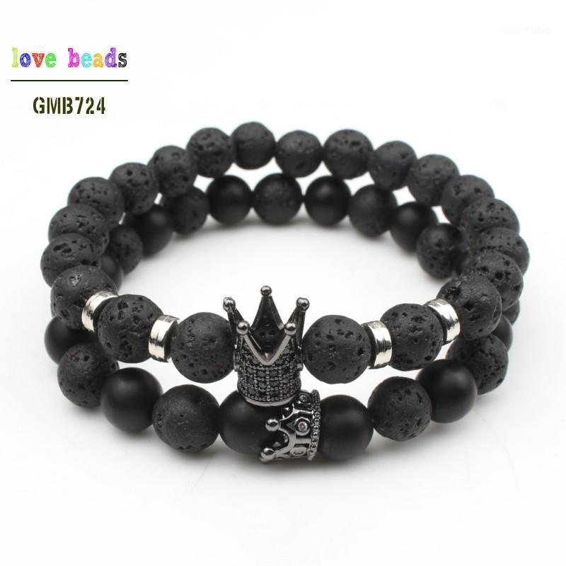 

2Pcs/lot 8mm Natural Stone Beads Bracelets King Queen Couple Bracelet for Lovers Beaded Bracelets His And Hers Jewelry Handmade1, Golden;silver