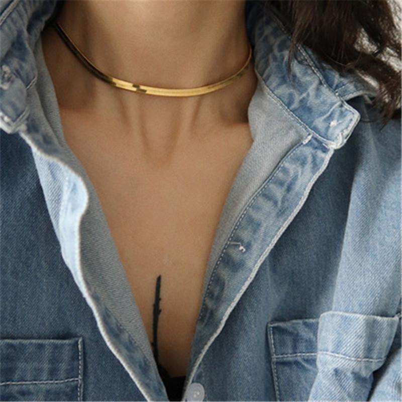 

Chokers Simple Weaved Wide Chains Necklace Clavicle Textured Choker Necklaces For Women Vintage Collier Female Minimalist Chain