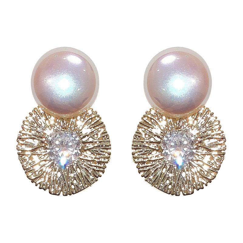 

Stud TIMEONLY Unique Design Big Imitation Pearl Earring For Women Ladies Coin Shiny Rhinestone Wedding Jewelry