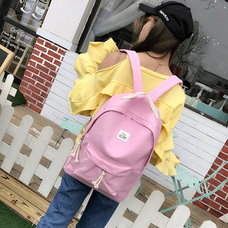 

Canvas Backpack Female 2021 New Bean Sprouts Two-piece Travel Backpack Korean Large-capacity Student Bag, Black