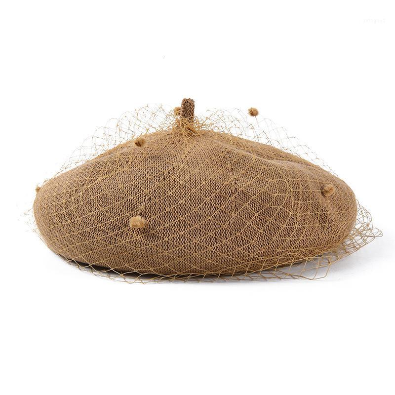 

Berets Elegant Female Fedoras Wool Felt Mesh Bow Floral Formal Fedora Hats For Women 2021 Retro Beret British Gauze Dot Cap1, White