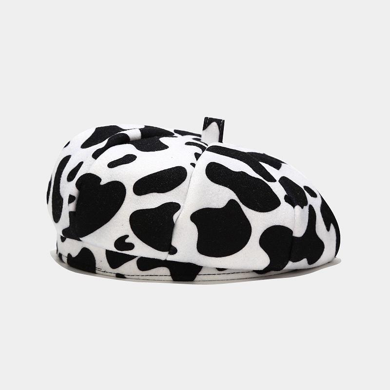 

LDSLYJR cotton Cow pattern print beret painter hat octagonal hat women and girl 081, White