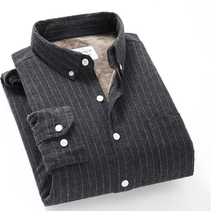 

Winter Large Size Men' Long Sleeve Shirt Plush Outdoors Camping Working Climbing Hiking Warm Stripes Tops Clothing, Gray white stripes b