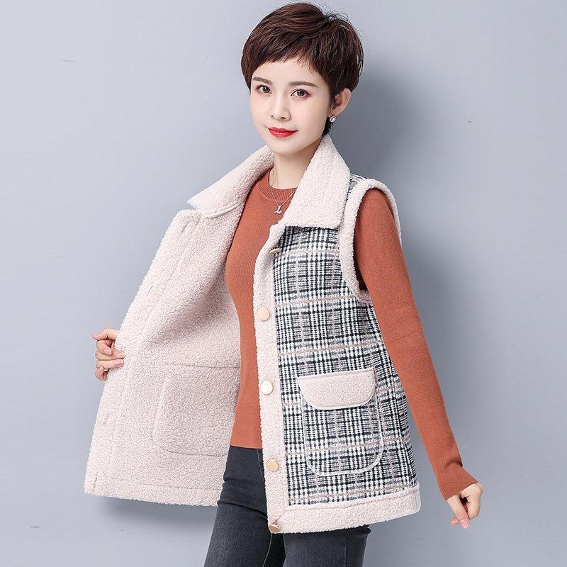 

Women Winter Vests Grain fleece jacket 2021 New Vest Plaid Sleeveless Jacket Female Winter Waistcoat, Beige